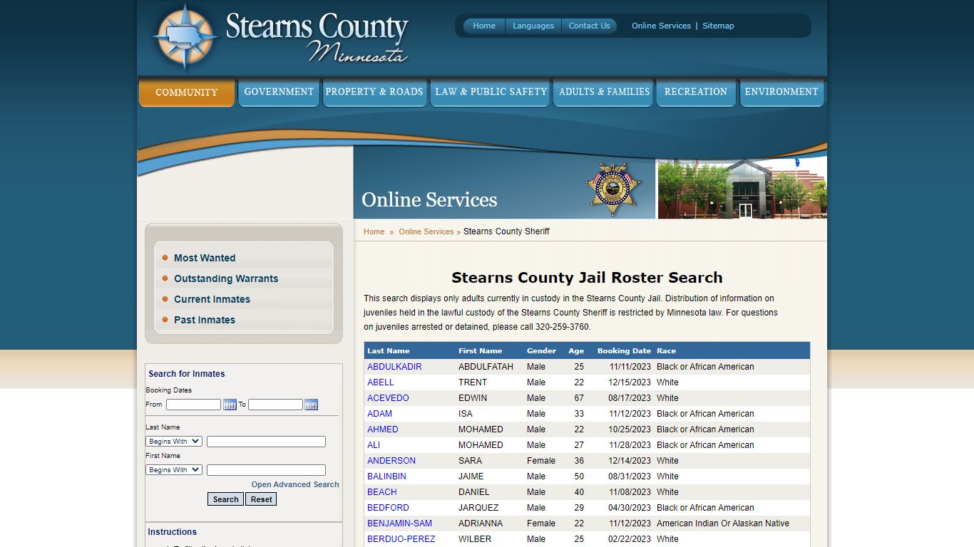 Stearns County Jail Roster Search - ImageTrend